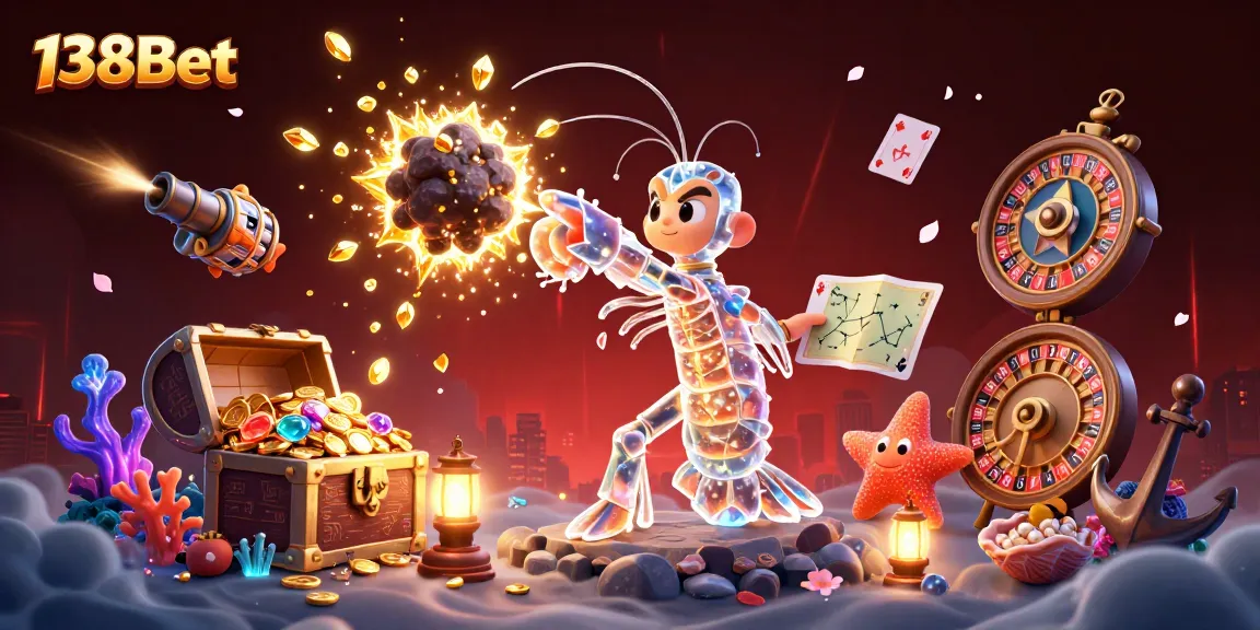 Experience thrilling 138Bet gameplay with vibrant characters exploring a rich casino world full of slots and treasures.