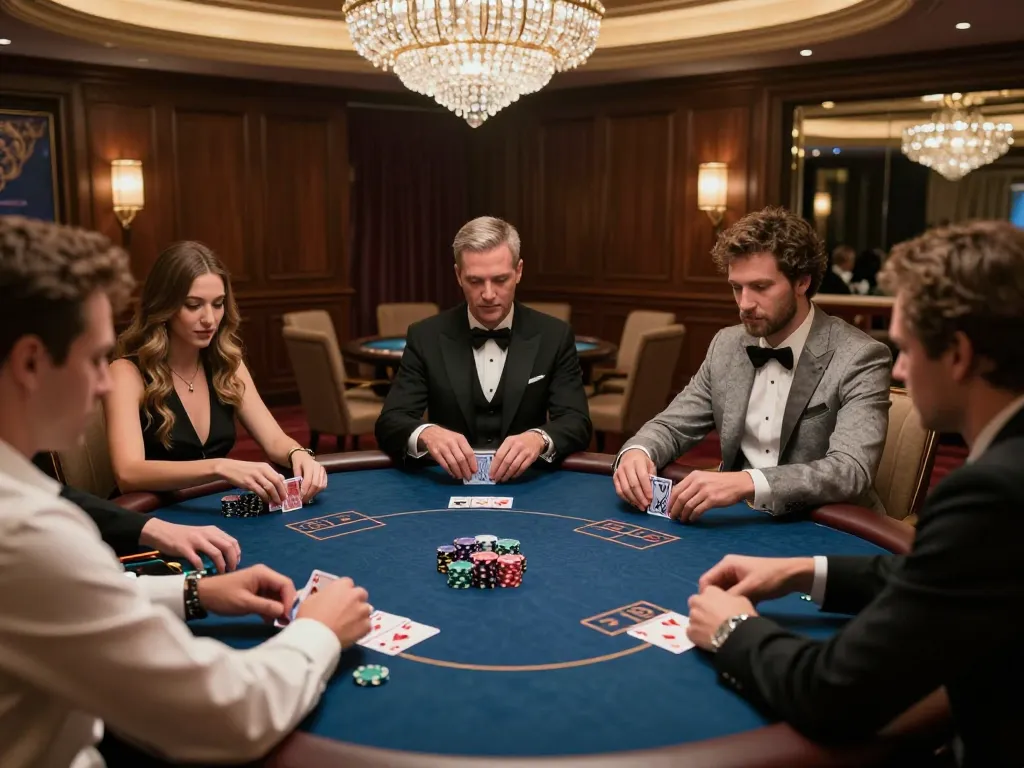 Experience high-stakes poker action at TR88 casino with stylish players and a luxurious setting.