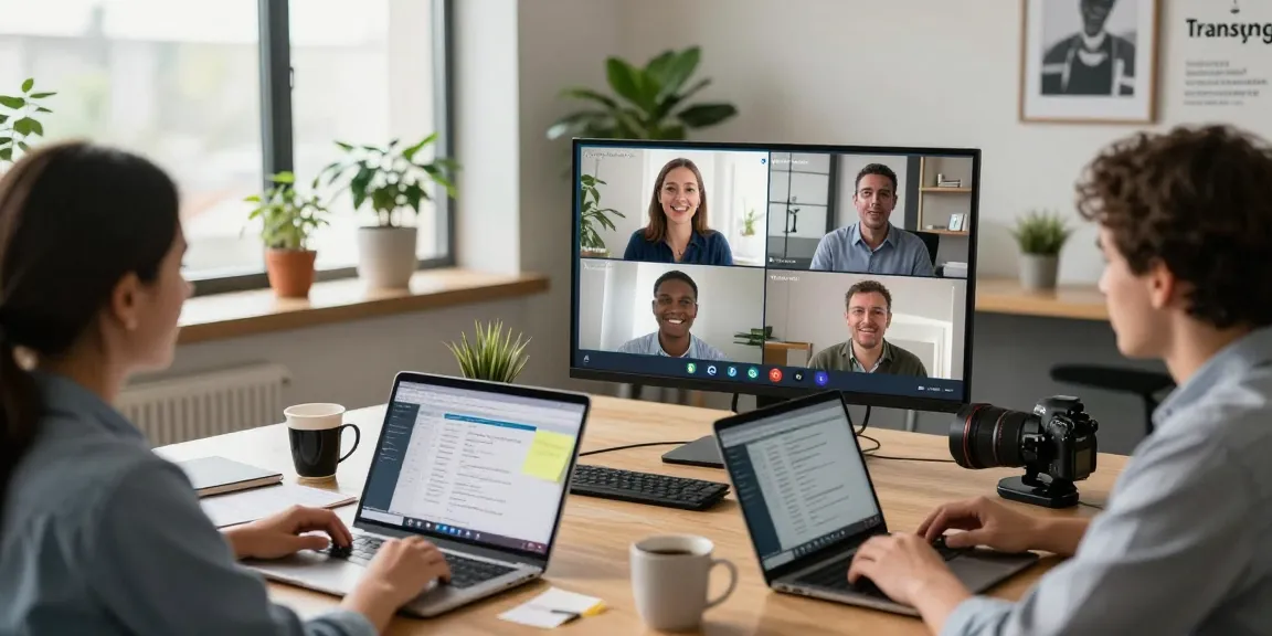 Transync AI zeigt live Übersetzungen ins Deutsche in einer modernen Besprechung.