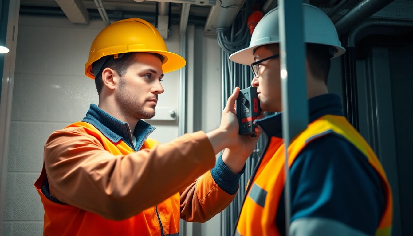 Electrician conducting a DGUV V3 Prüfung to ensure workplace safety and compliance with electrical standards.