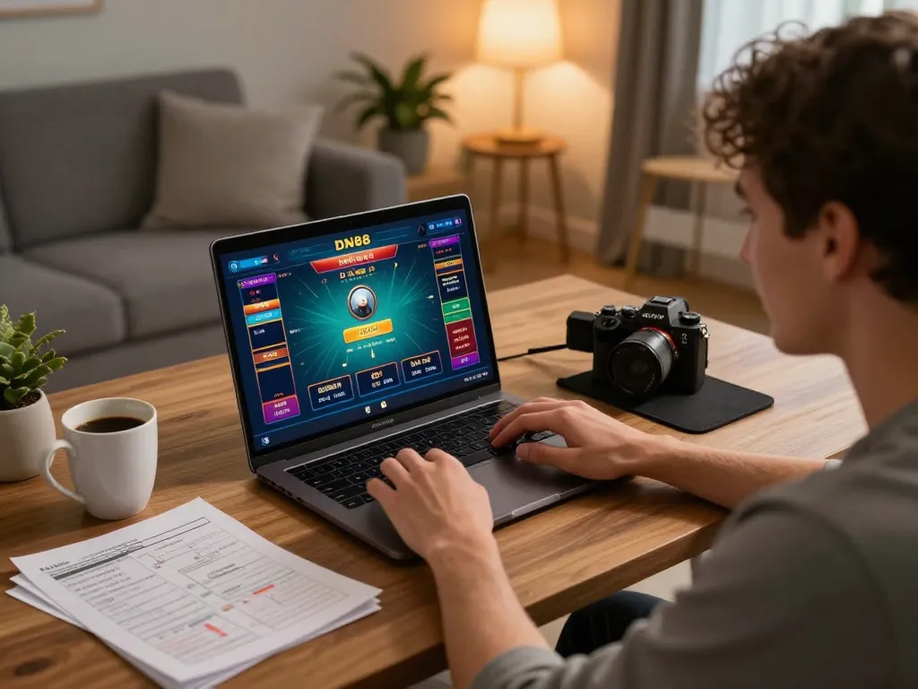 Player enjoying DN88 online gaming while maintaining strategic notes for better odds.