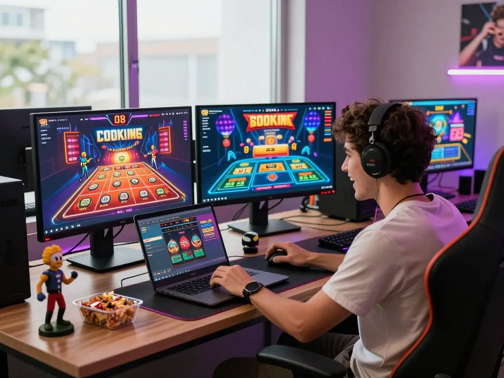 O8 online gaming platform showcasing live casino games and vibrant promotions in a modern workspace.