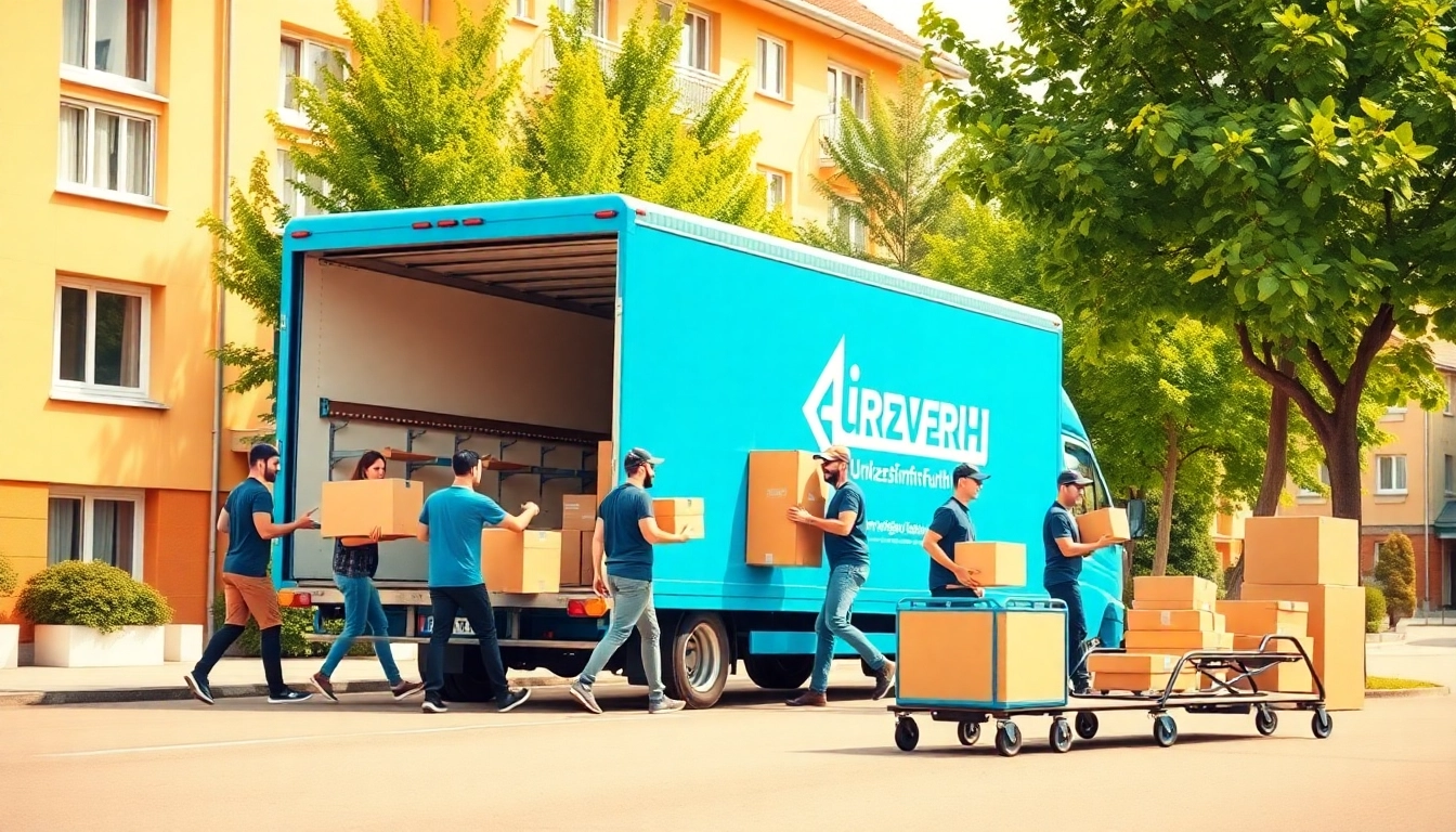 Umzugsfirma Fürth team loading a bright blue truck with care.