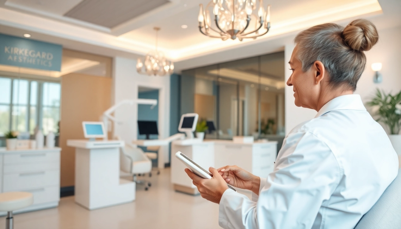 Kirkegaard Aesthetics berät eine Patientin in einer eleganten Klinik mit moderner Technik.