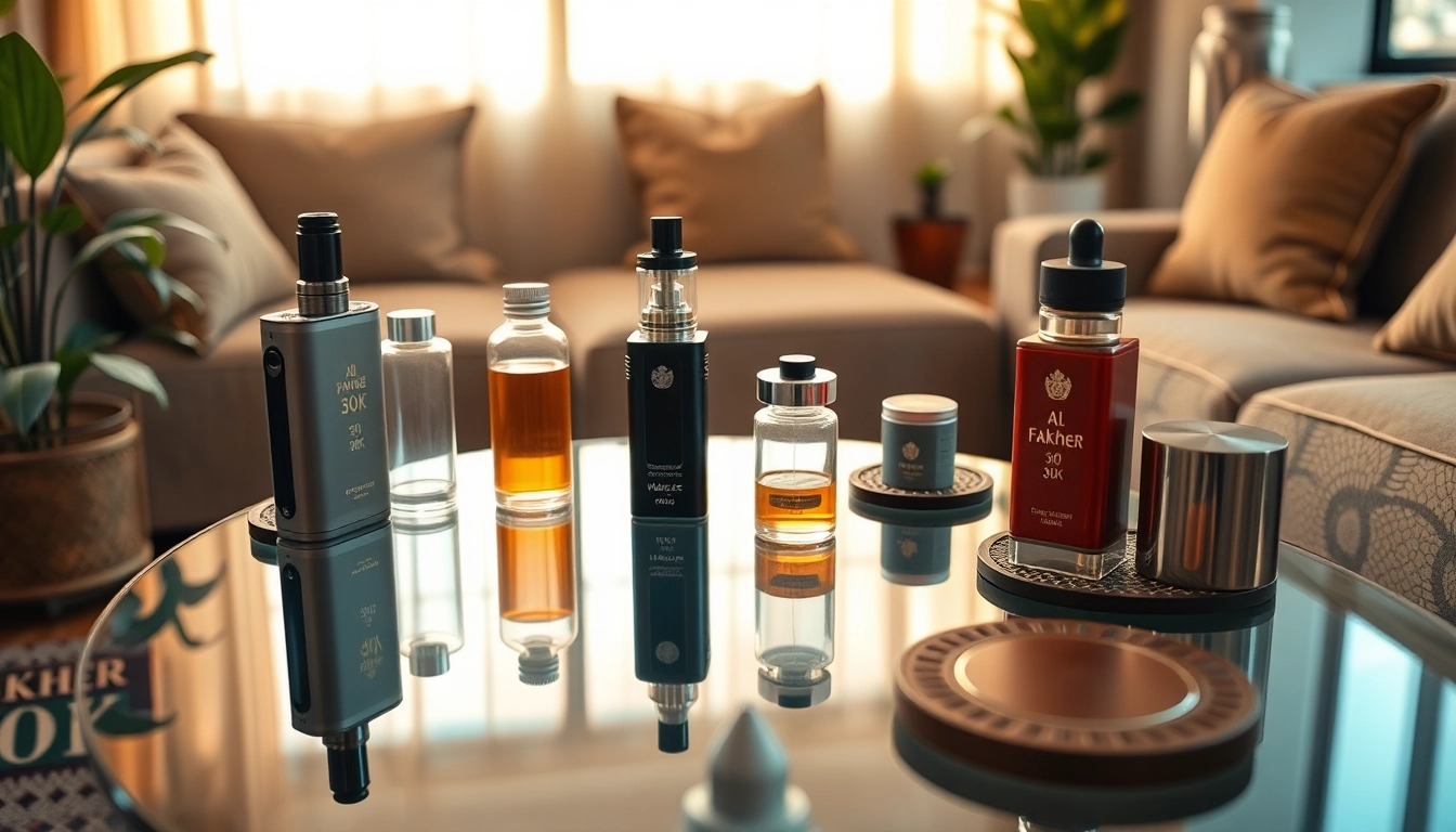 Al Fakher 30K Vaping Geräte elegant auf einem Glastisch präsentiert.