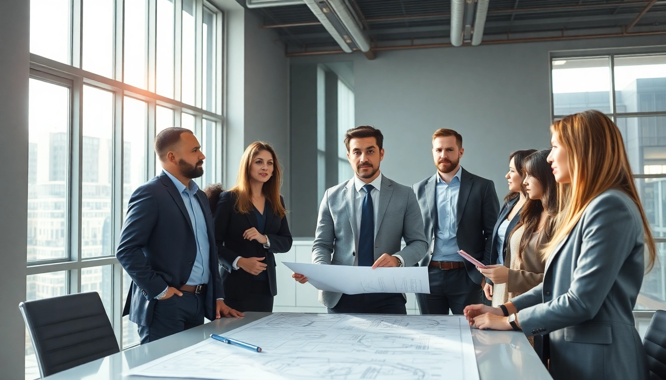 Headhunter Ingenieure im Gespräch mit Ingenieuren in modernem Büro.