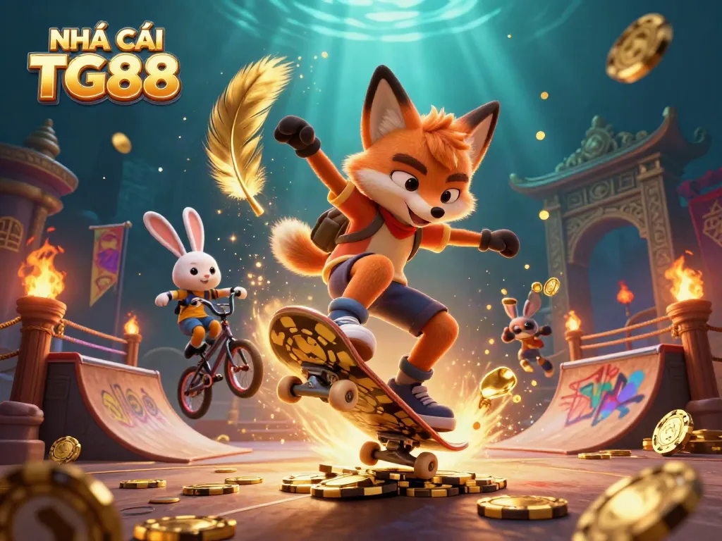 Experience the excitement of NHÀ CÁI TG88 with vibrant casino-themed 3D cartoon illustration.