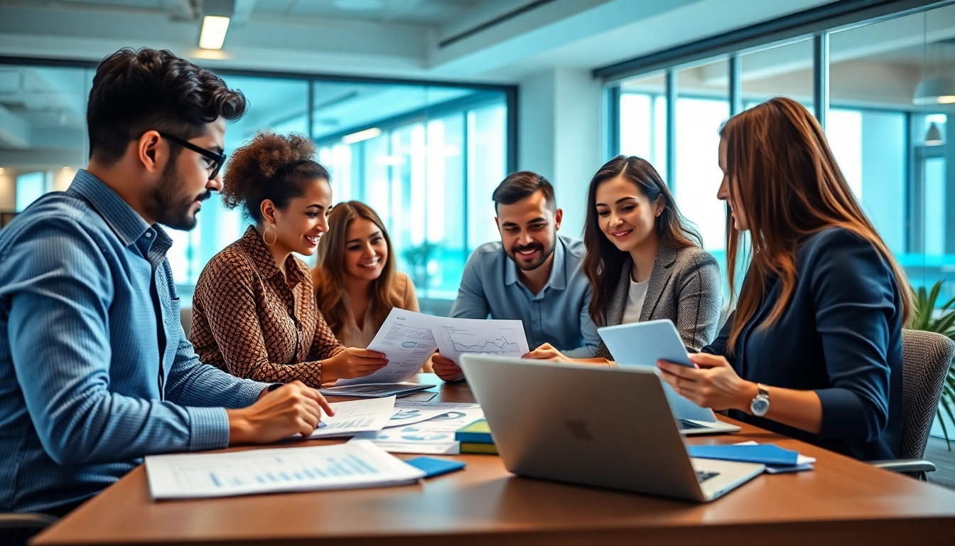 Versicherungsvergleich: Menschen arbeiten gemeinsam an Versicherungsunterlagen und befinden sich in einem modernen Büro.