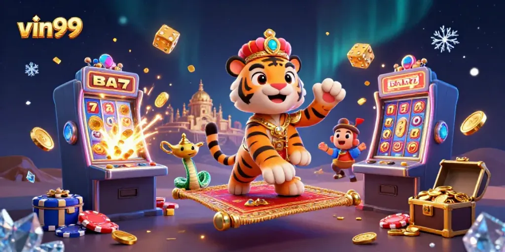 Experience energetic casino fun at vin99 with vibrant characters and slot jackpots bursting.