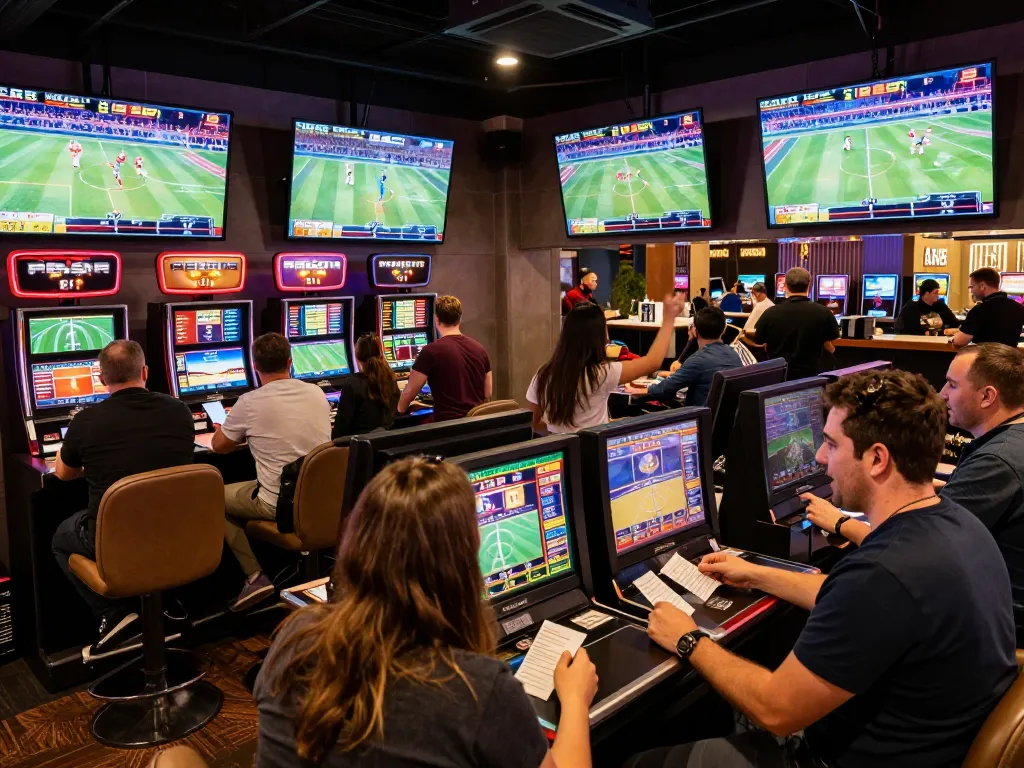 Begeisterte Fans beteiligen sich an Sportwetten, während sie Live-Spiele in Frankfurt Sachsenhausen verfolgen