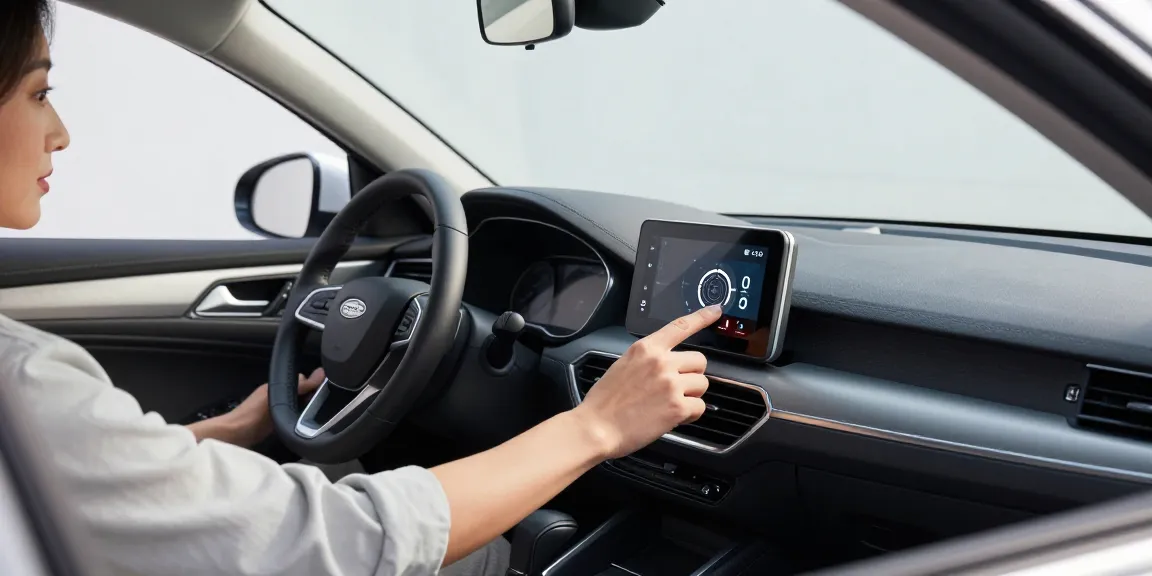 CO Detektor Fahrzeug im Auto installiert, der Fahrer sorgt für Sicherheit
