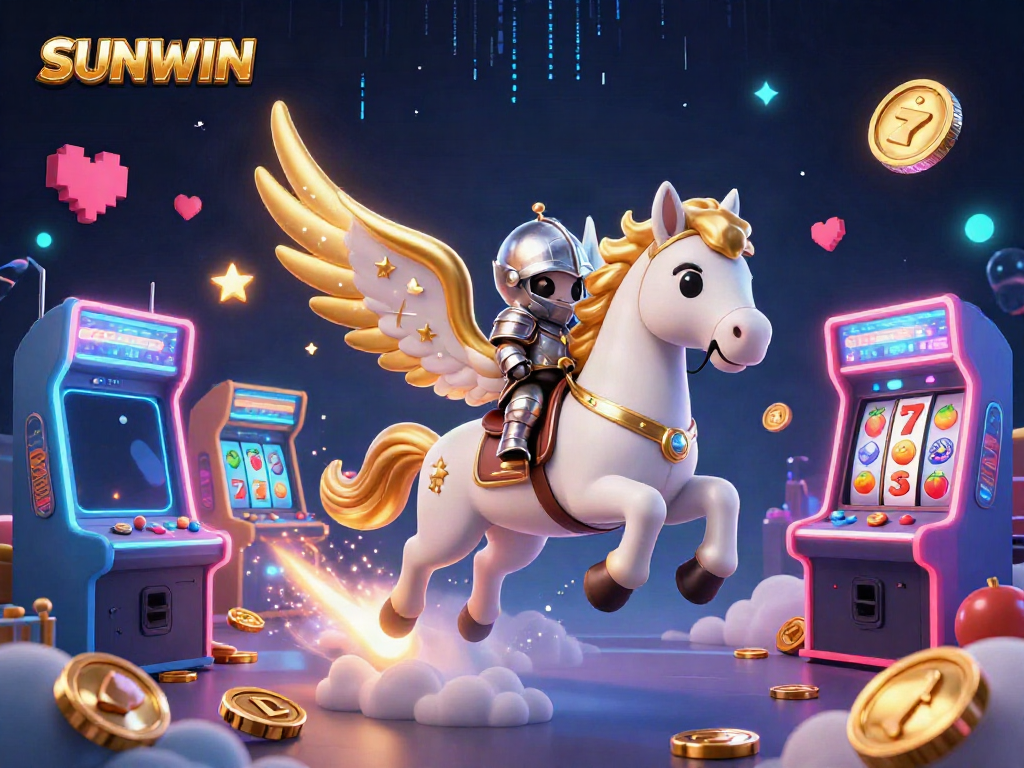 Join the excitement at SUNWIN with vibrant casino game elements, featuring a celestial knight on a galloping horse.
