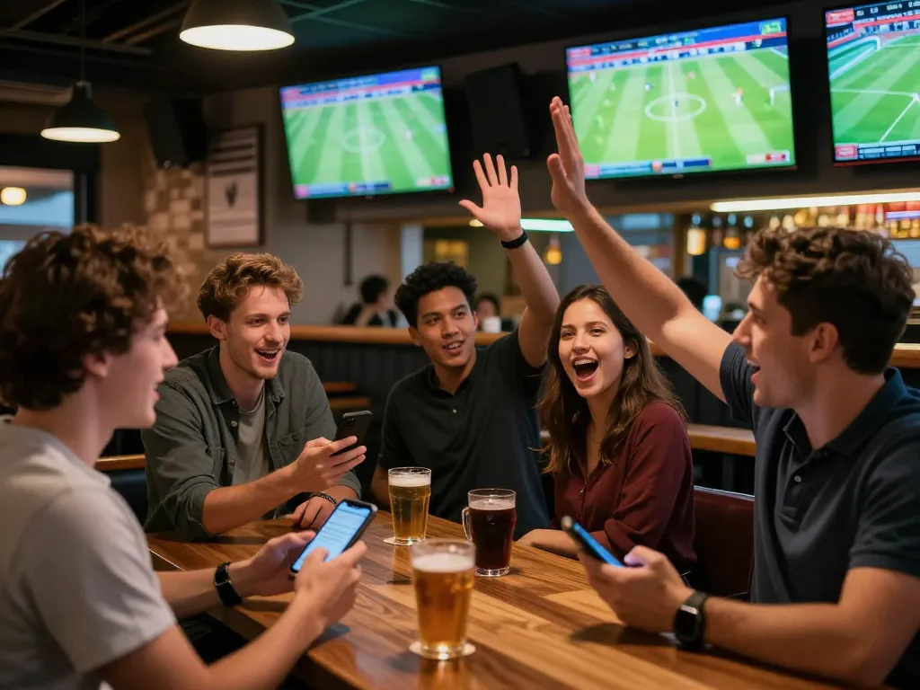 Xoilac sports betting patrons using phones to place bets on live games.
