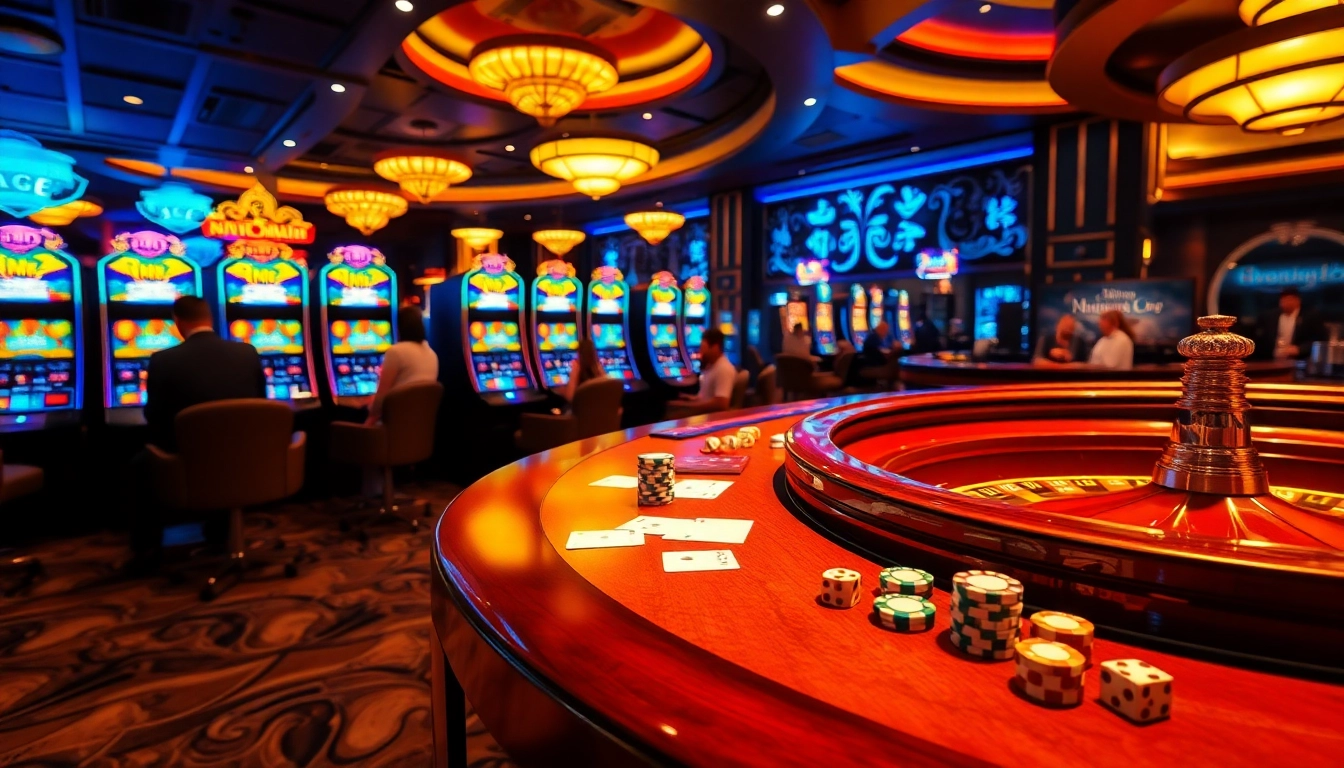 Players celebrating wins at nổ hũ slot machines in a luxurious casino setting.