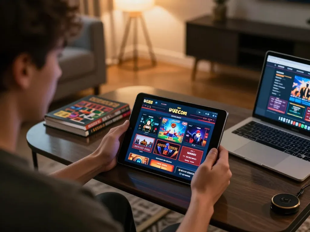 Engaged player using W188 com mobile app for online casino gaming with strategy notes nearby.