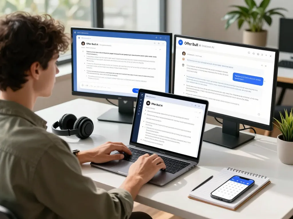 Professional using Offer Bull AI interview software for mock interviews, highlighting the ai interview process.