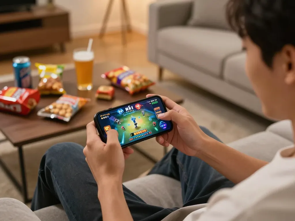 Experience game nổ hũ excitement with a vibrant smartphone gaming session at home