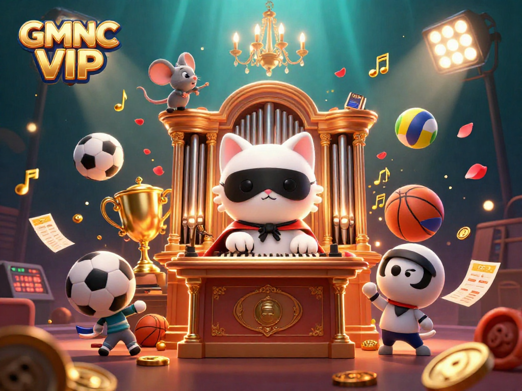 Experience dynamic gaming with GMNC VIP in this lively casino illustration featuring sports betting elements.