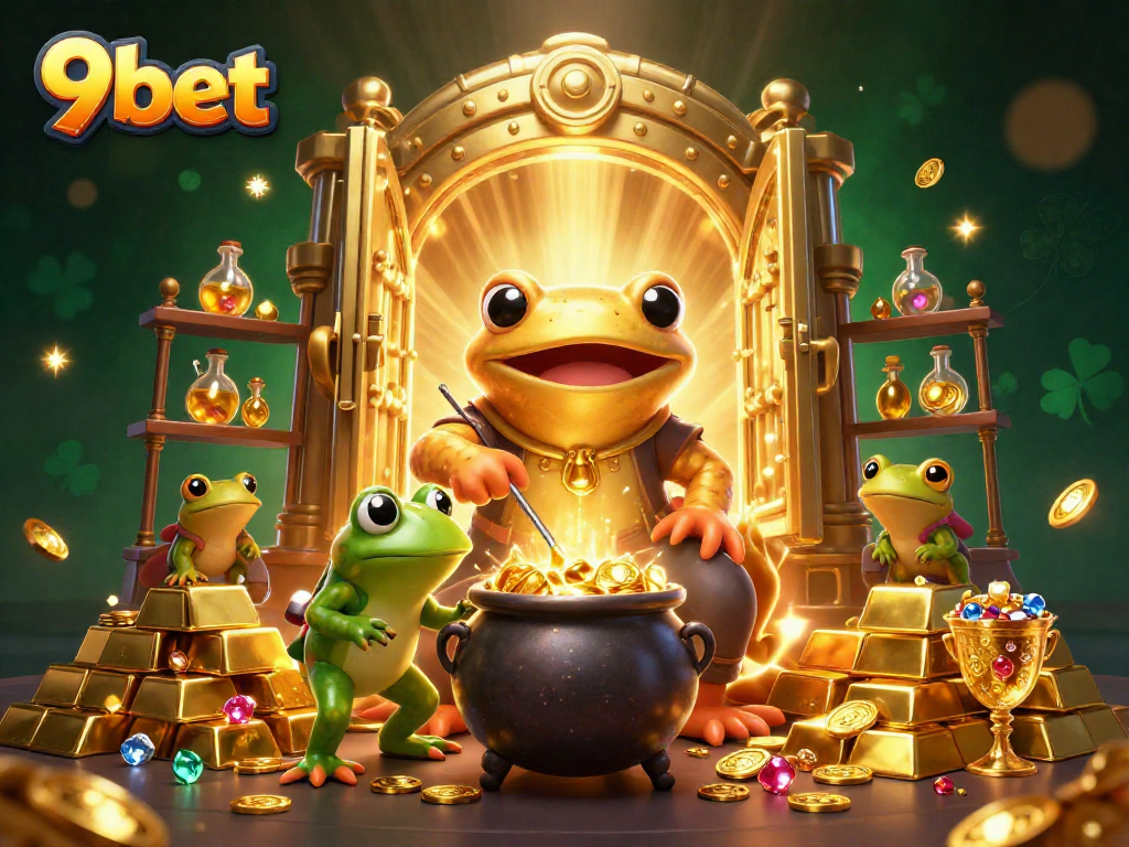 Experience exciting wins with 9bet in a magical alchemist casino scene.