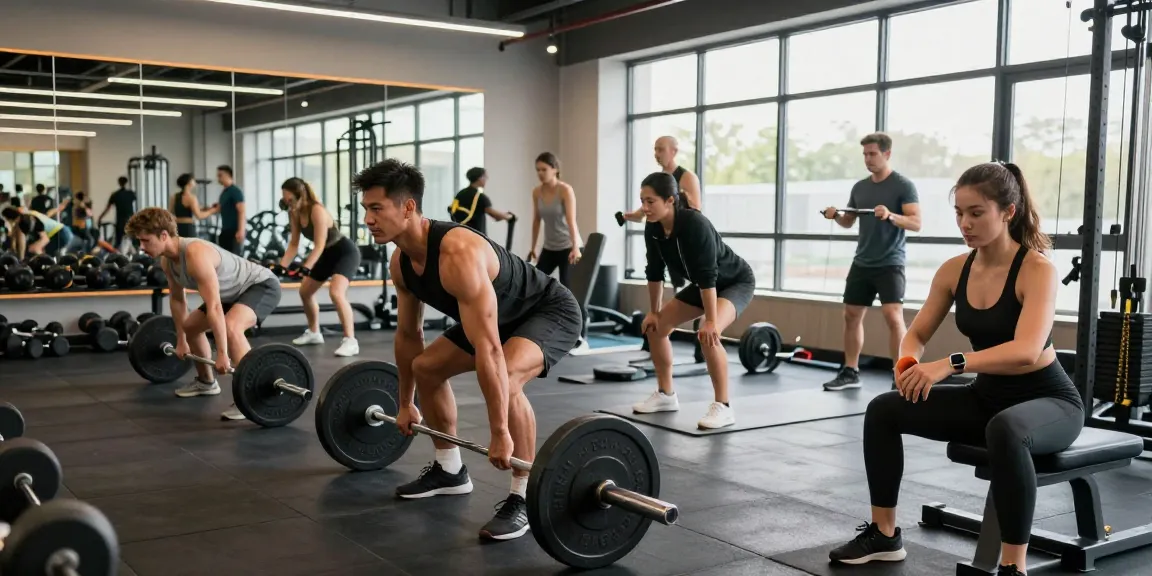 Akra Labs Steroid Shop: Sportler im Fitnessstudio, engagiert in verschiedenen Trainingseinheiten mit hochwertiger Ausrüstung.