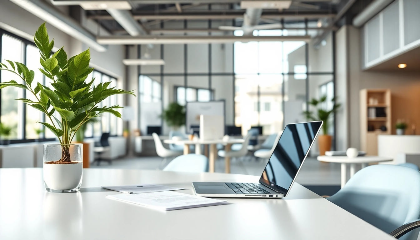 Förderung von Office Excellence mit modernem Arbeitsplatz-Setup und natürlichem Licht.