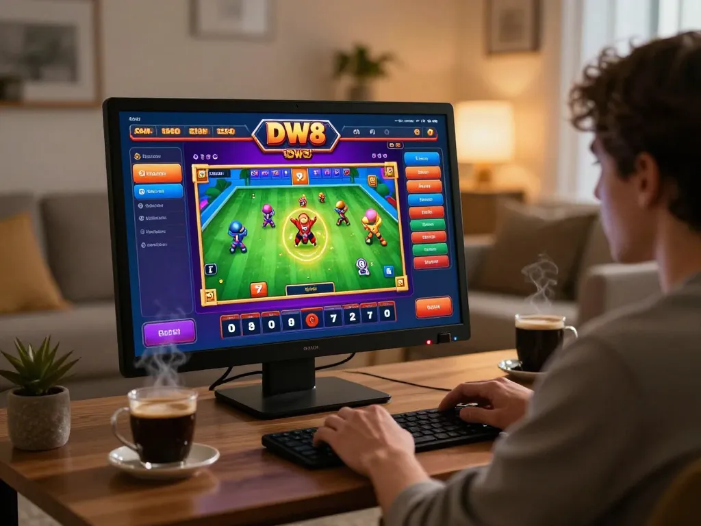 Player enjoying the immersive DW8 gaming experience on a laptop, highlighting engaging gameplay action