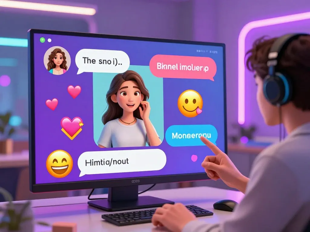 Engaging scene illustrating a user interacting with AI in a vibrant porn chat AI environment.