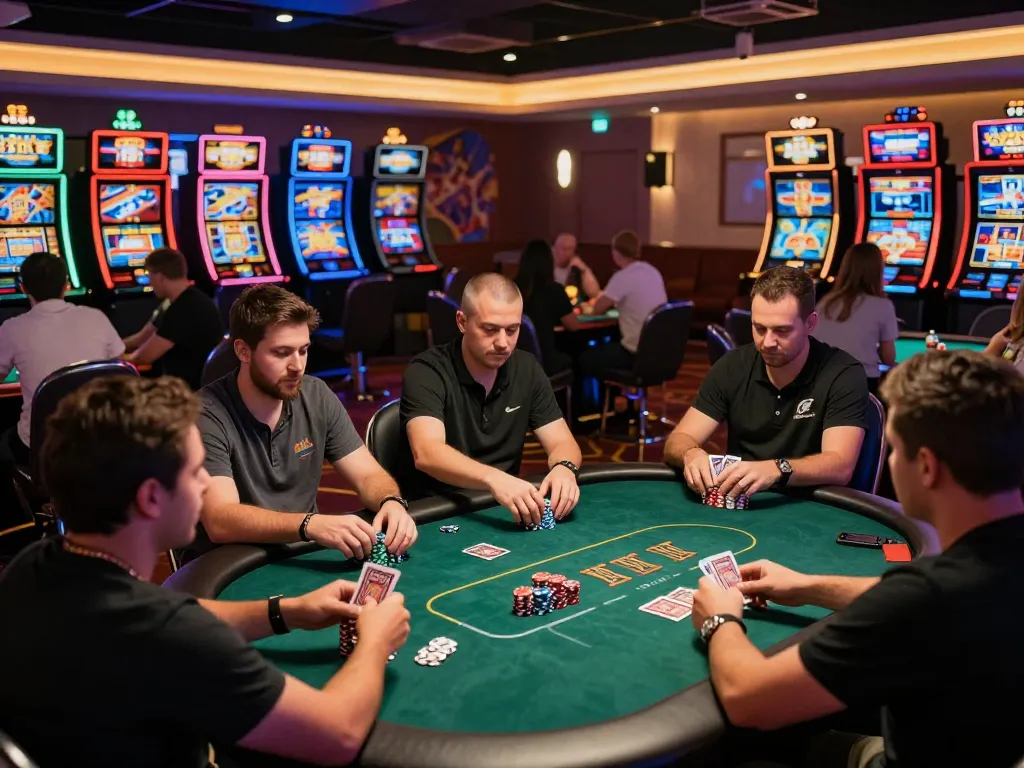 Alo789 players enjoying an engaging poker game with chips and cards, capturing thrilling online gaming experience.