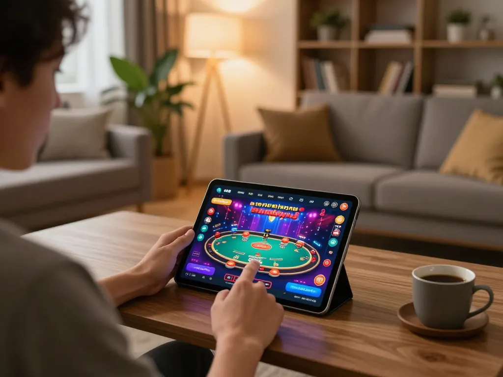 Engaging in gaming on TA88 mobile app in a cozy home setting with warm lighting