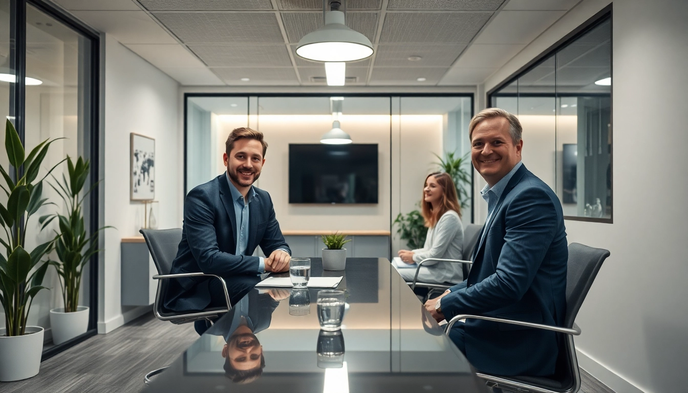 Berater:innen in der Unternehmensberatung arbeiten in einem modernen Büro mit Klienten an strategischen Lösungen.
