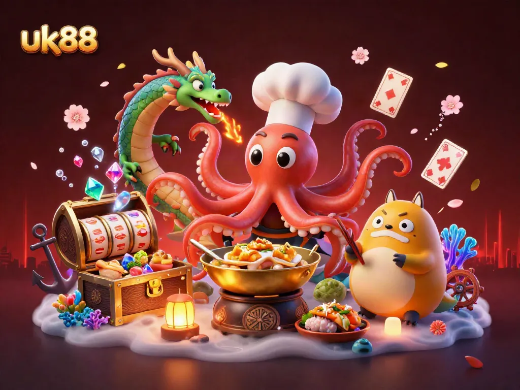 Win big at uk88 with thrilling 3D casino illustration featuring engaging characters and vibrant gaming elements
