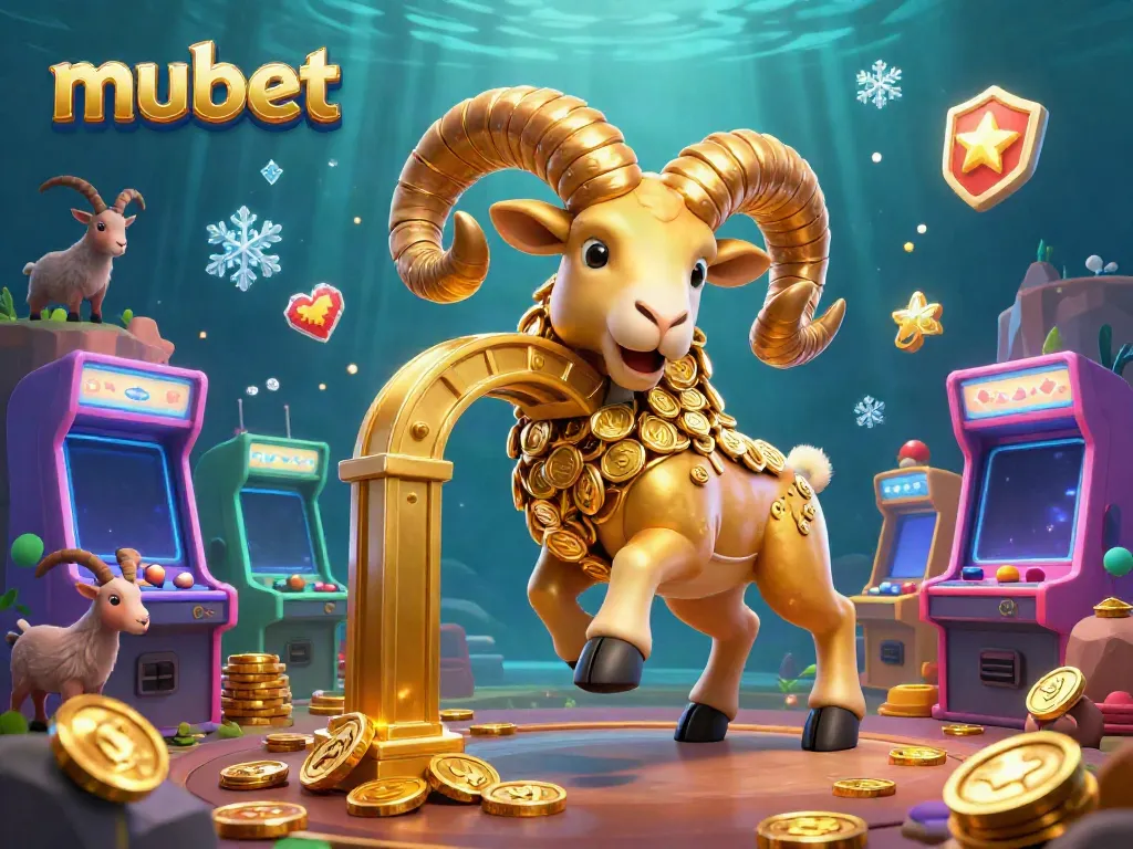 Experience thrilling gameplay at mubet with vibrant golden ram, arcade elements, and underwater scene.