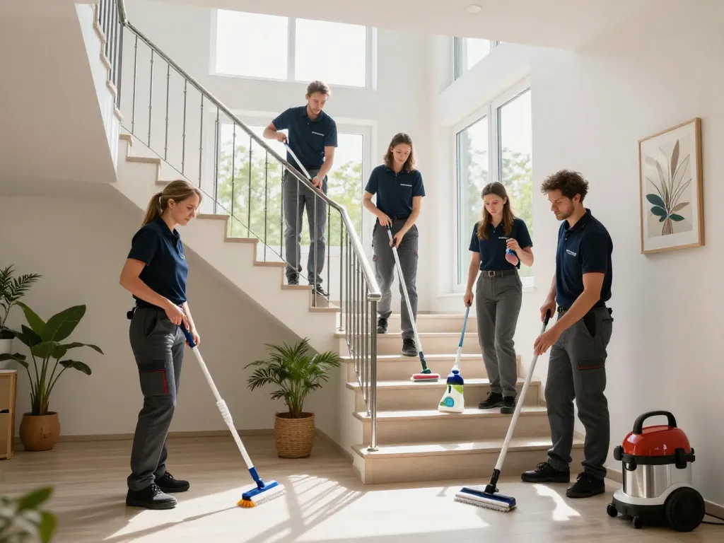 Treppenhausreinigung für Mehrfamilienhäuser in Münster durch ein professionelles Reinigungsteam, das Sauberkeit und Pflege gewährleistet.
