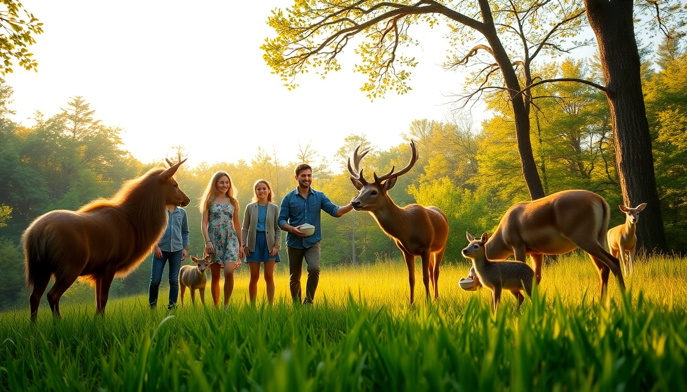 Experience the beauty of wildlife at schwarze-berge.de with children joyfully feeding a deer.