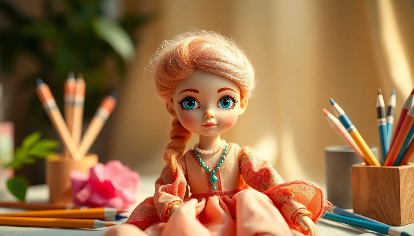 Gestalten Sie eine ansprechende Gutdolls-Puppe mit einzigartigen Details in einem kreativen Umfeld.
