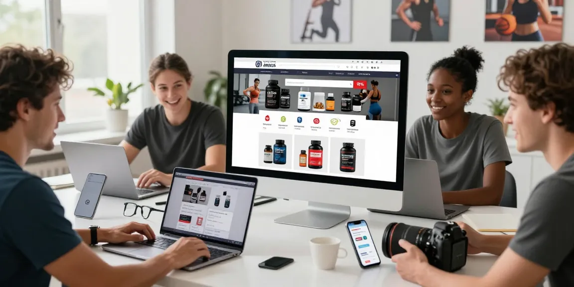 Erkunden Sie die Astera Shop-Produktpalette mit Fitnessenthusiasten in einem modernen E-Commerce-Shop.