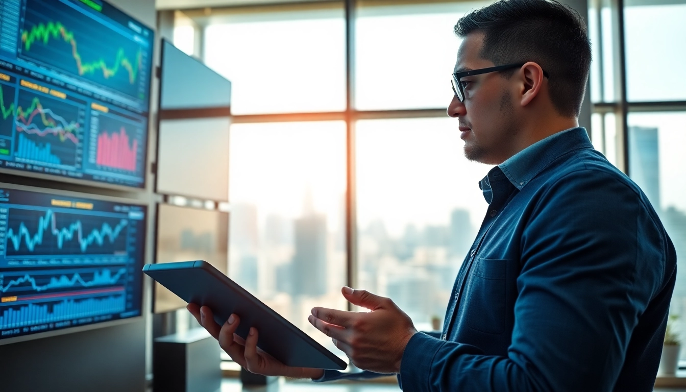 Finanzanalyse durch einen Analysten, der Daten in einem modernen Büro auswertet.