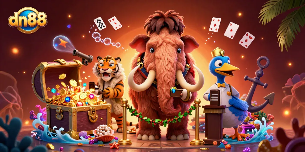 dn88 bounces players into action with vibrant, 3D casino scene featuring daring characters and dynamic gaming elements.