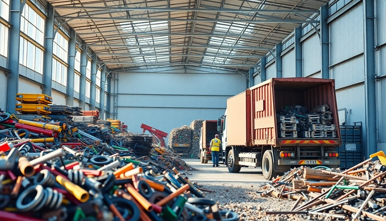 Efficient Schrottabholung Remscheid process featuring workers loading scrap metal in a clean facility.