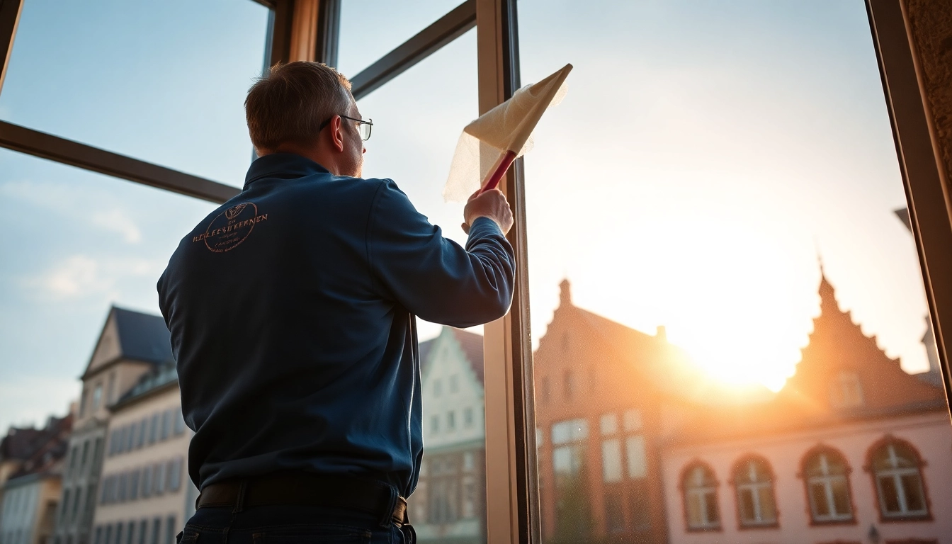 Erfahrene Fensterputzer reinigen Fenster in Münster präzise und professionell.