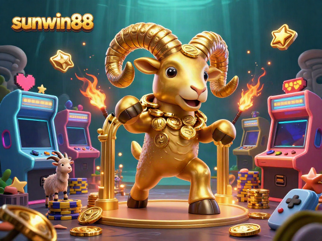 Experience gaming excitement with sunwin88 in this vibrant casino-themed illustration featuring a golden ram.