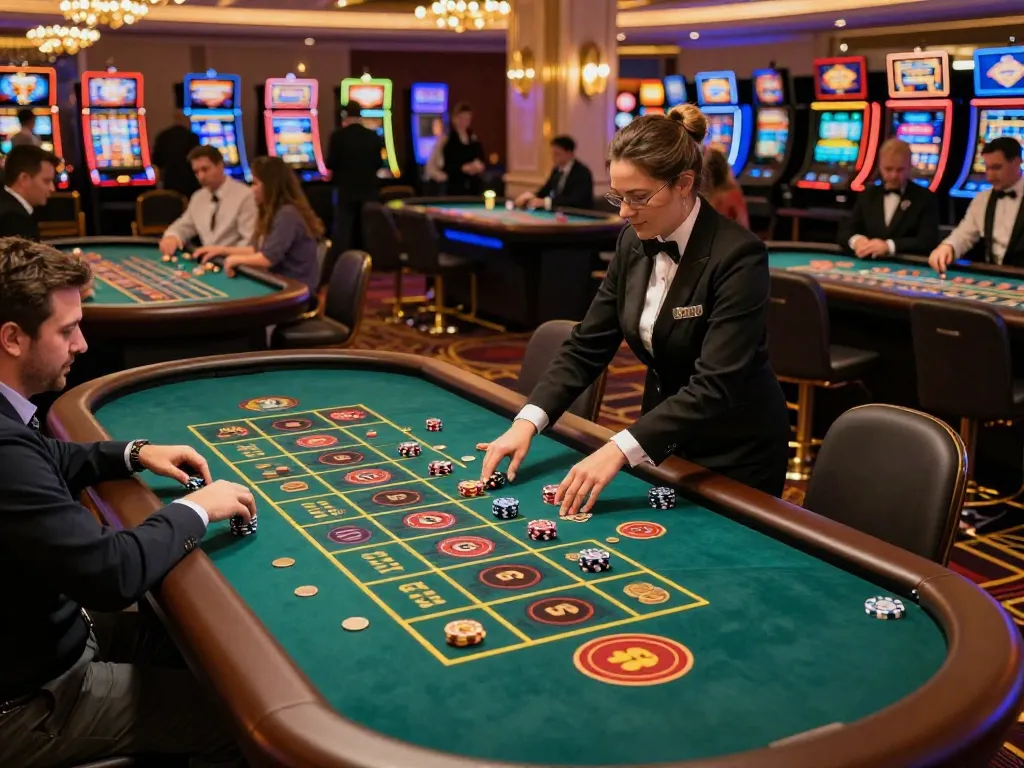 Players engage with ALO8 roulette tables under vibrant casino lights, capturing the thrill of casino gameplay
