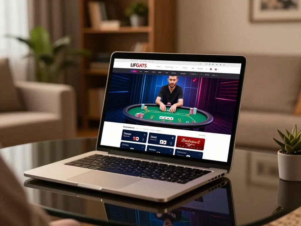 Engaging with the F168 trang chính thức online casino through a stylish laptop, showcasing responsible gaming.