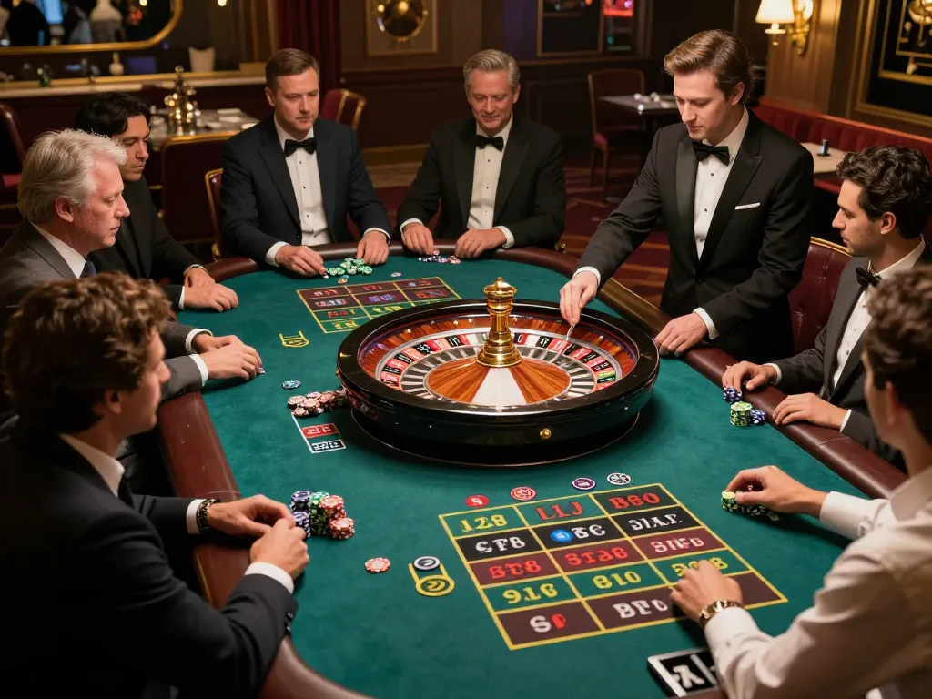 Players enjoying a thrilling roulette game at nk88 casino, showcasing excitement and strategic betting.
