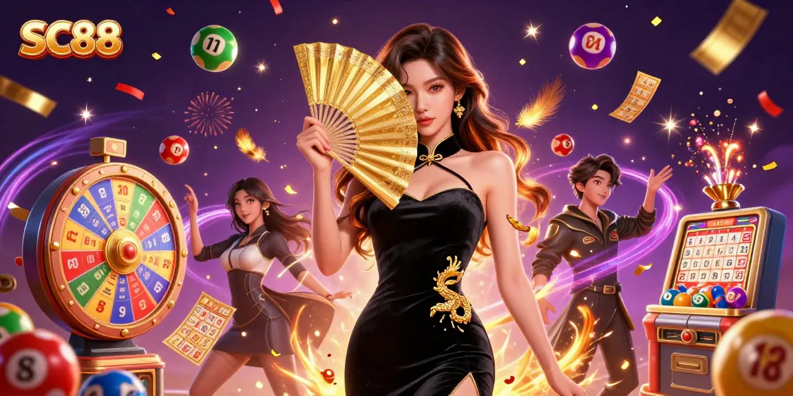 Engage with SC88 in the festive casino scene filled with vibrant game elements and captivating energy.