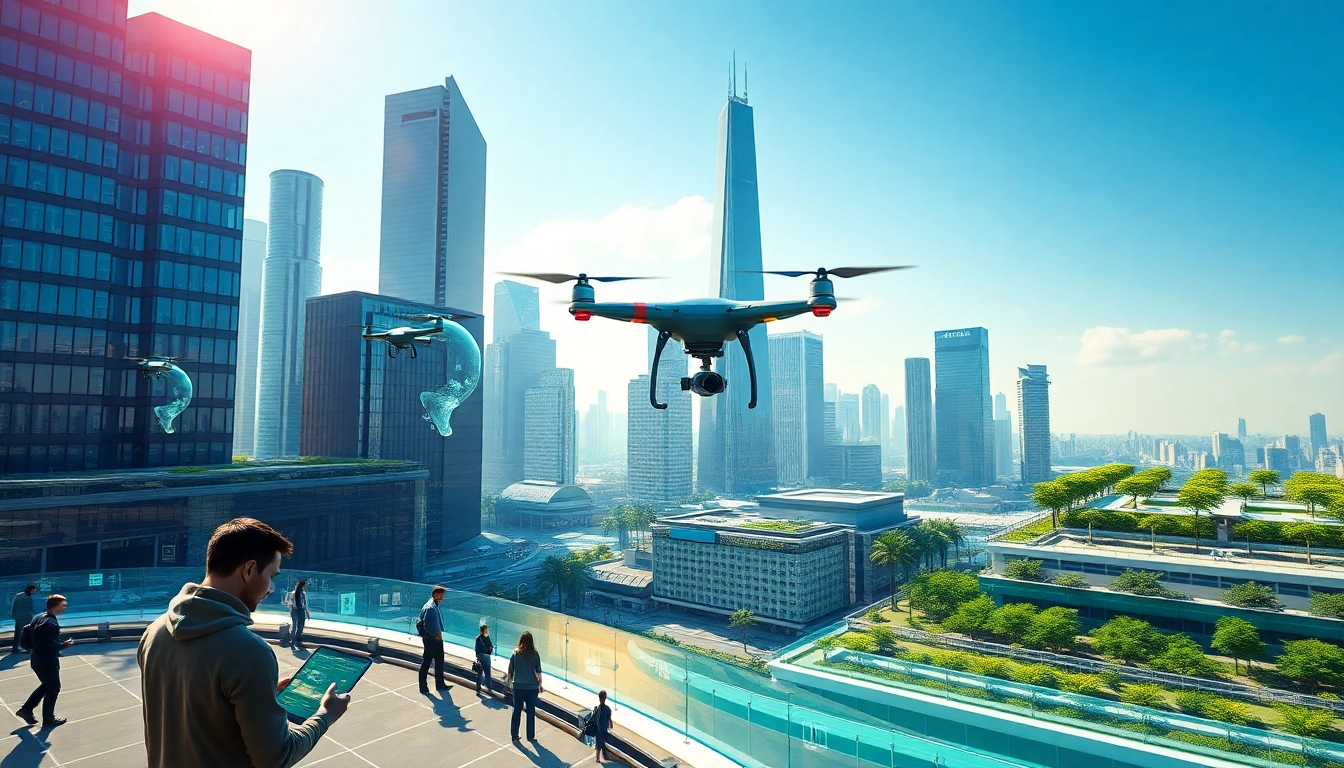 Die Digitale Zukunft: Futuristische Stadt mit innovativer Technologie und nachhaltiger Architektur.