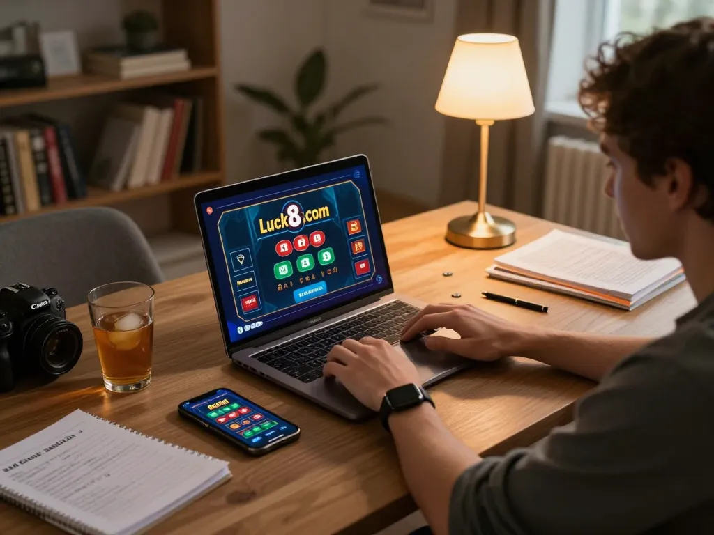 Enjoying online gambling experience on luck8.com with personalized gaming setup and strategic notes.
