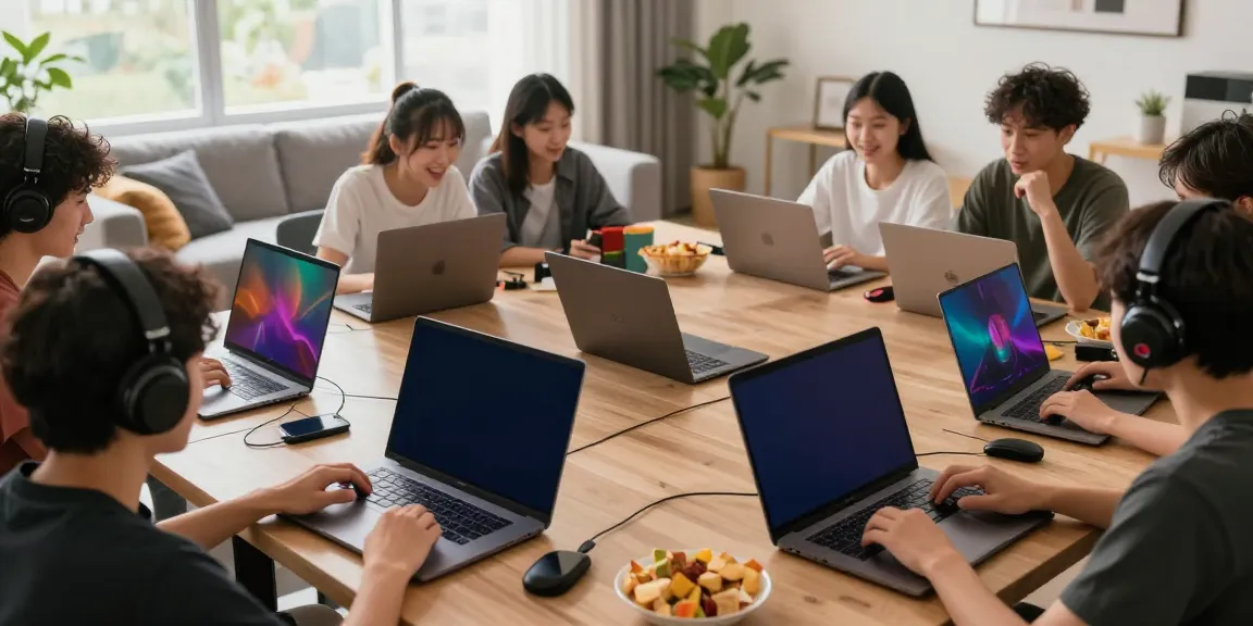 Online gaming enthusiasts engaging with https://gem88.bz/ on various devices in a lively home setting