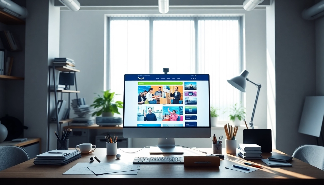 Webdesign im kreativen Büro mit Computer und modernen Designelementen.