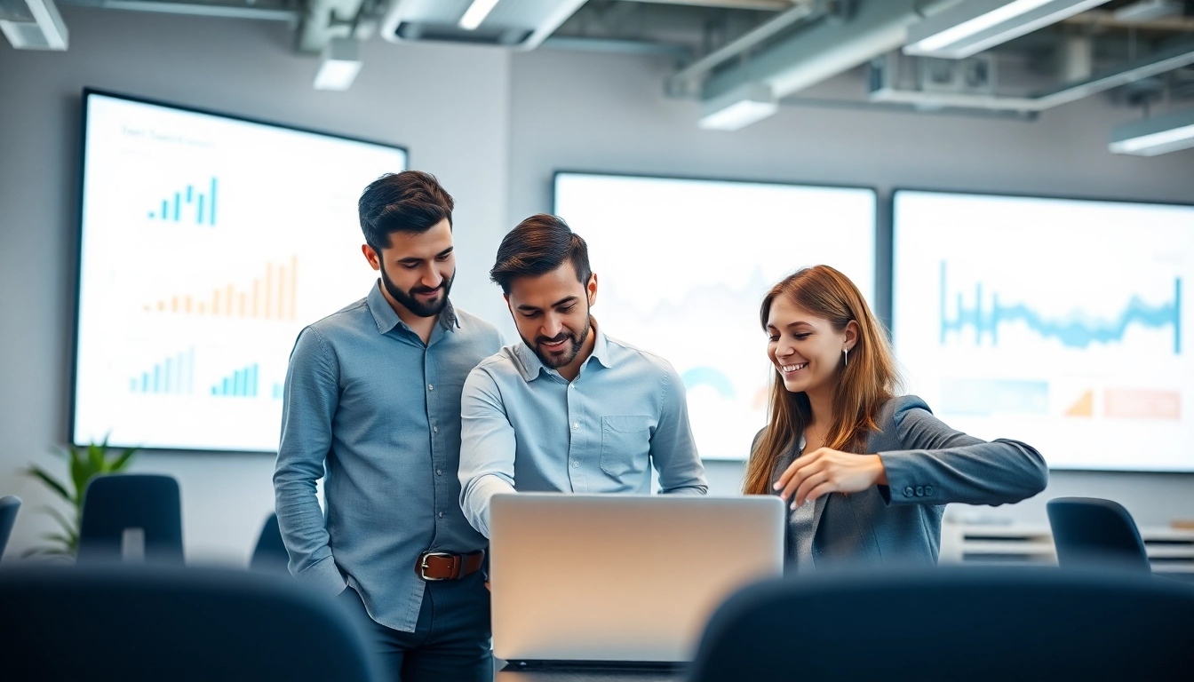 IT-Systemhaus Magdeburg team collaborating in a modern office environment, showcasing teamwork.